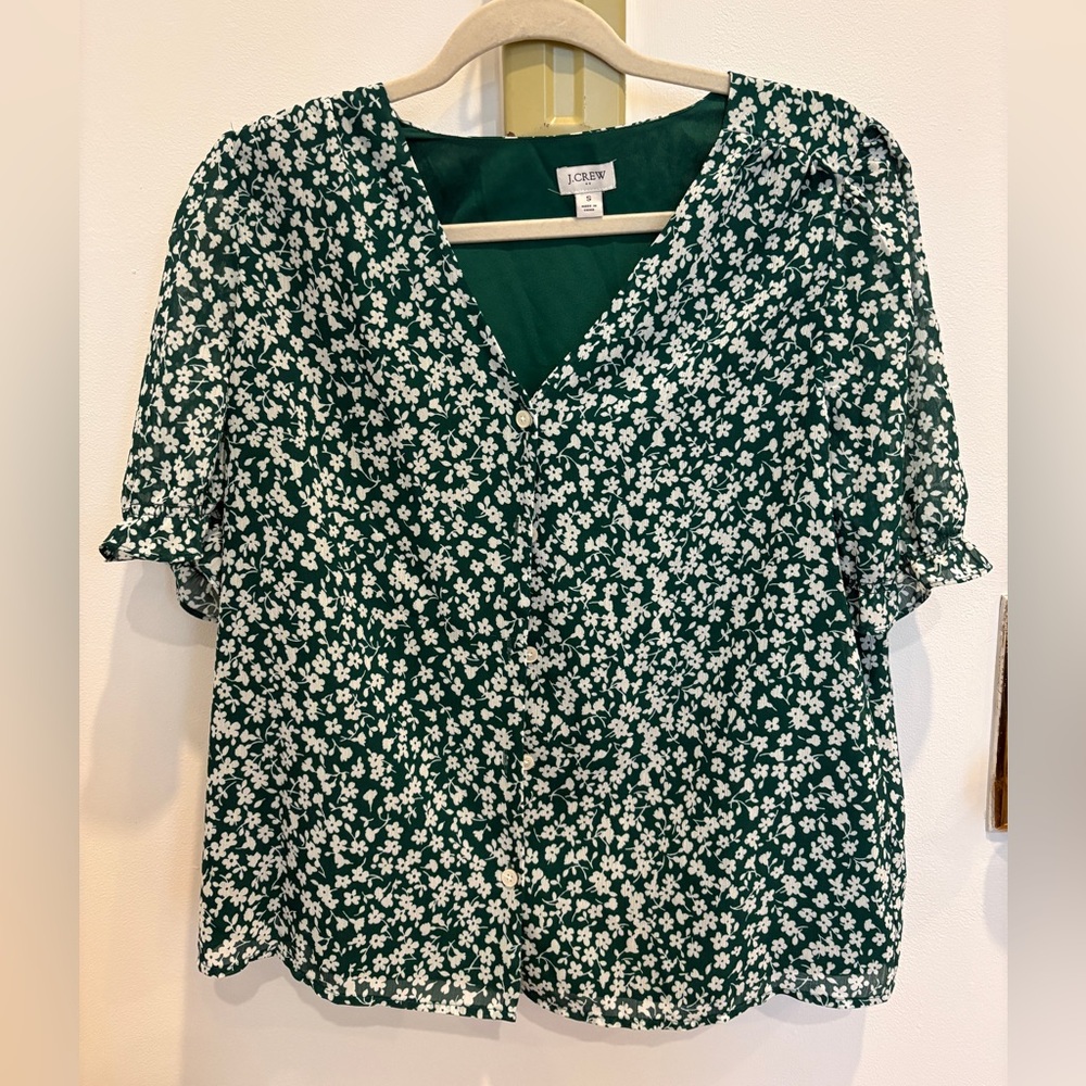 J. Crew Small Green Floral Blouse